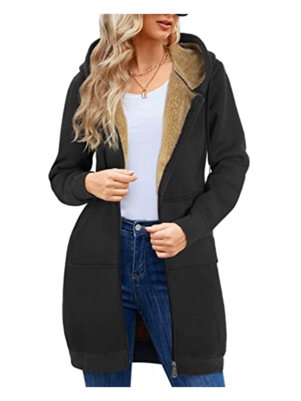 Womens Zip Up Sherpa Fleece Hoodie Long Sleeve Warm Casual Sweatshirt with